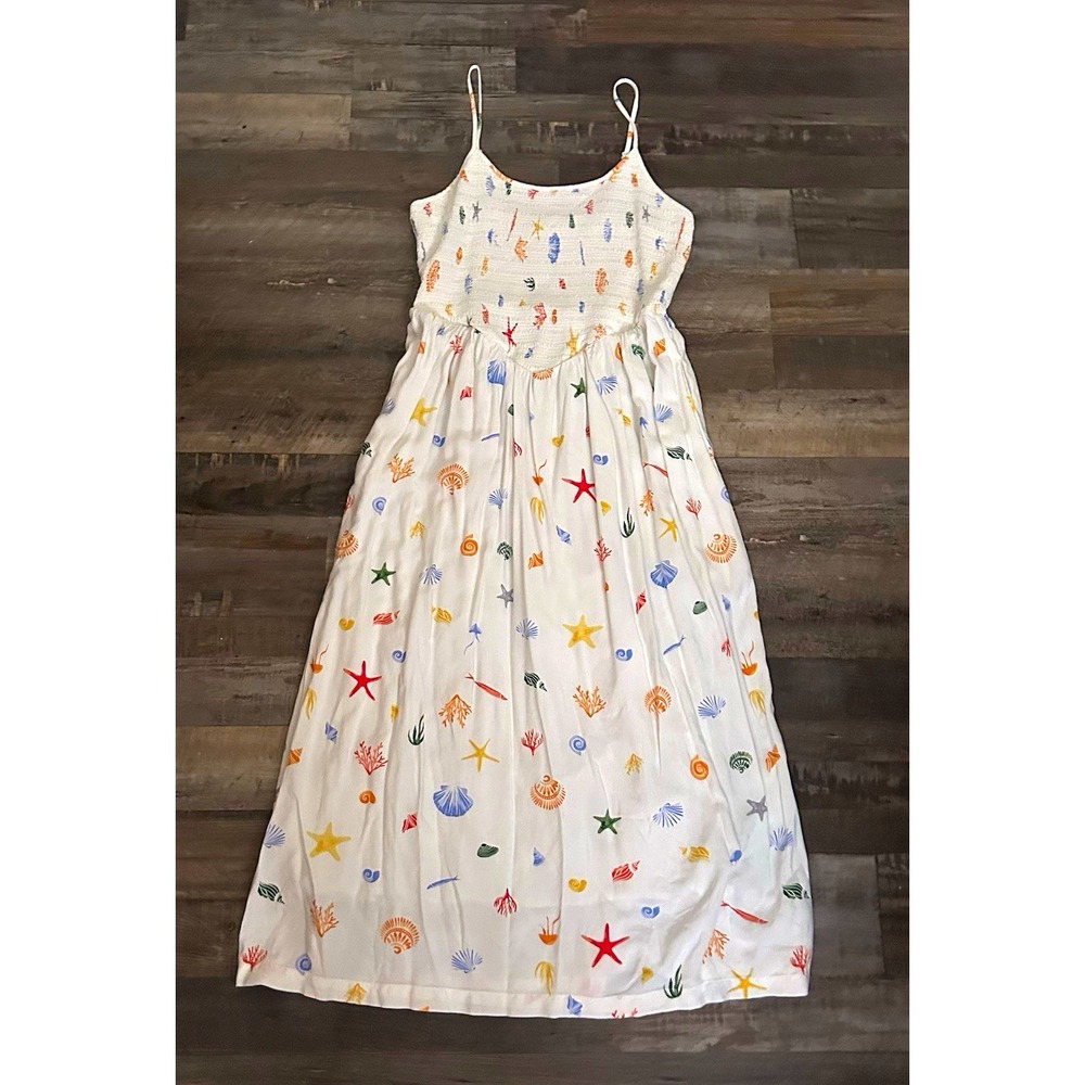 A New Day White Sea Life Scoop Neck Smocked Strappy Sundress M